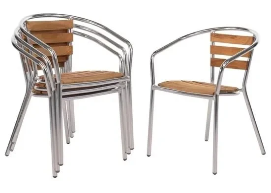 Aluminium - Eschenholzarmlehnstühle Bolero stapelbar - 4 Stück - Image 4