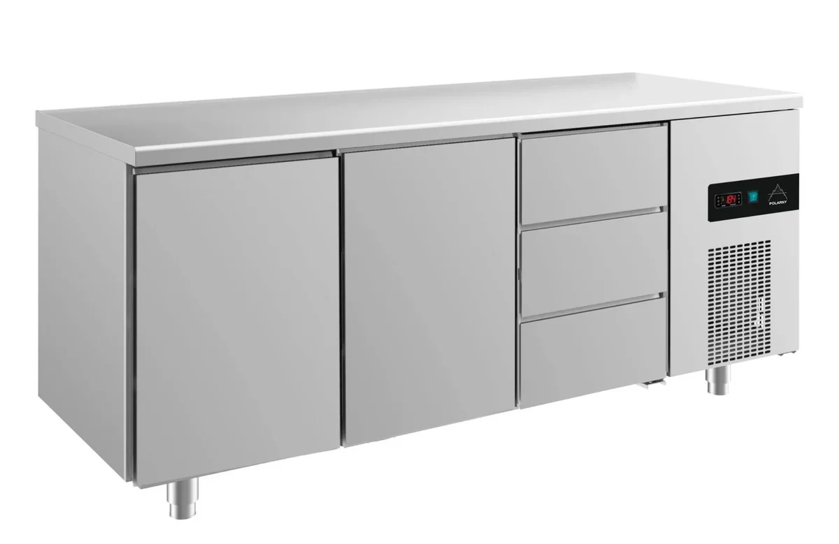 A&S Kühltisch -2 bis +8°C 1865x700x850mm mit 2x Türen und 1x drei Schubladen (3TTD)