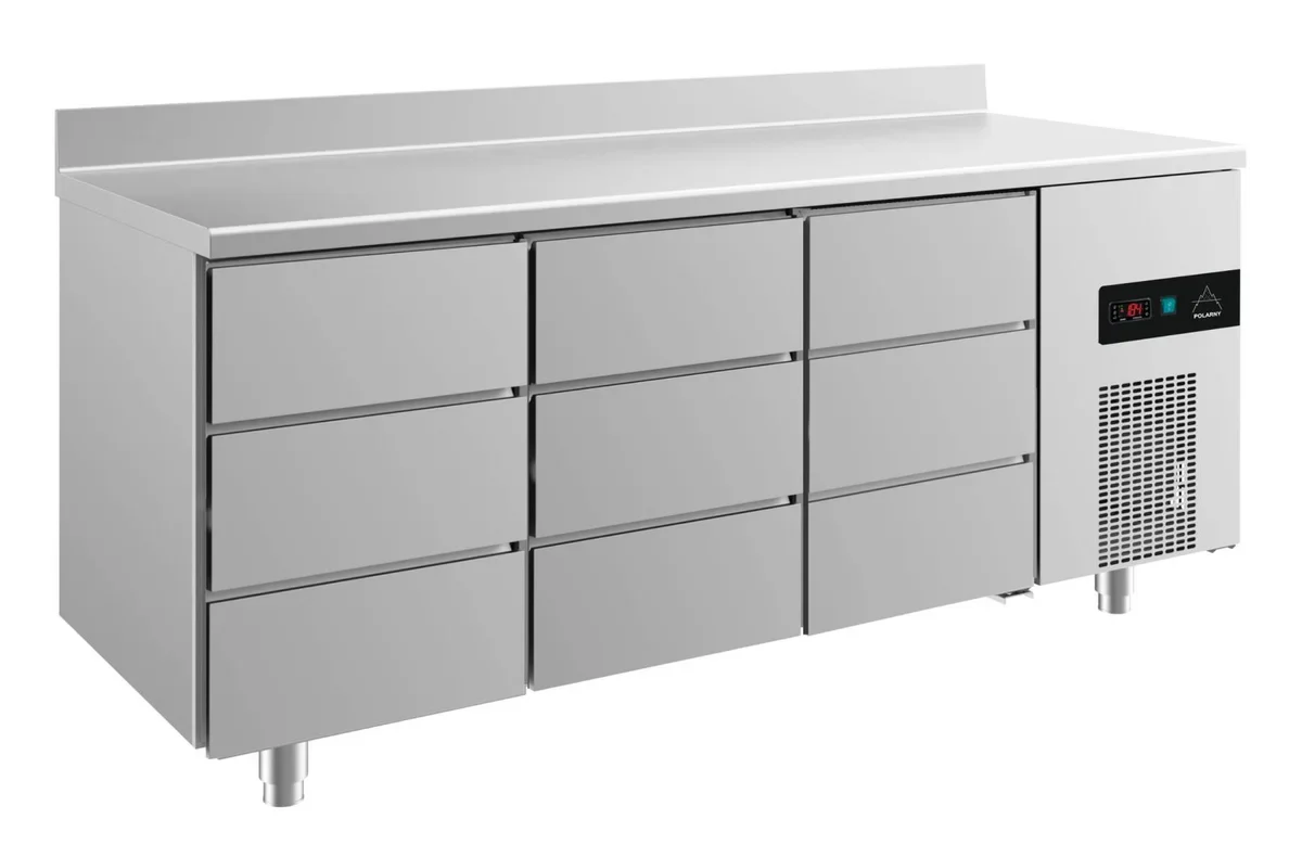 A&S Kühltisch -2 bis +8°C 1865x700x850mm mit 3x drei Schubladen u. Aufkantung