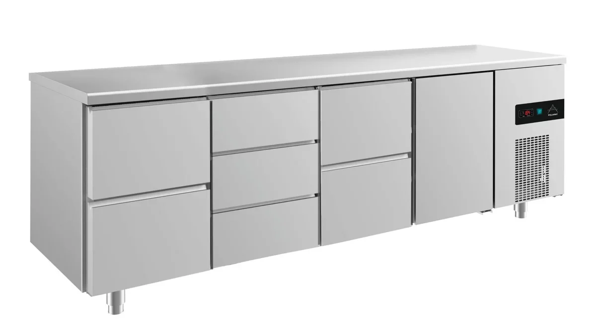 A&S Kühltisch -2 bis +8°C 2330x700x850mm mit 1x Tür, 2x zwei Schubladen und 1x 3 Schubladen (4ZDZT)