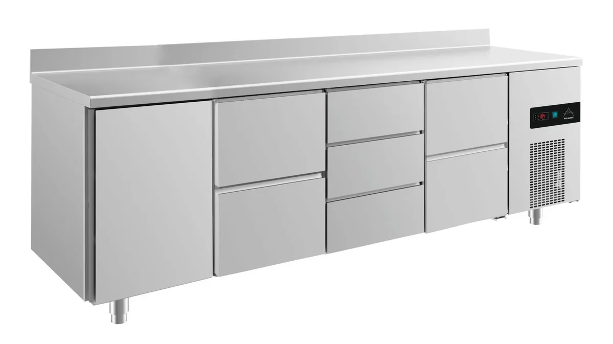 A&S Kühltisch -2 bis +8°C 2330x700x850mm mit 1x Tür, 2x zwei Schubladen und 1x 3 Schubladen u. Aufkantung (4TZDZA)
