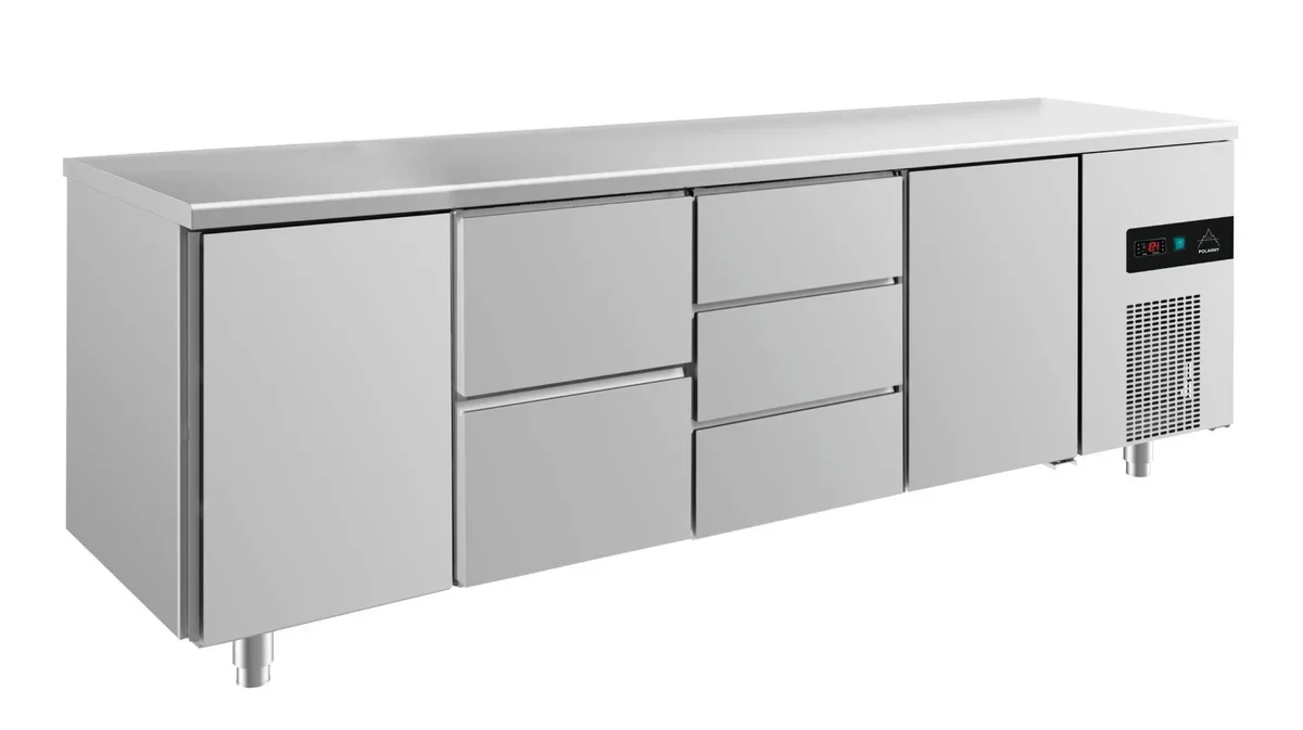 A&S Kühltisch -2 bis +8°C 2330x700x850mm mit 2x Türen, 1x zwei Schubladen und 1x 3 Schubladen (4TZDT)