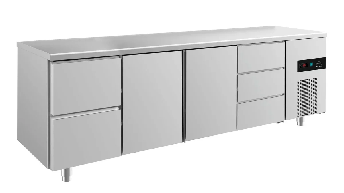 A&S Kühltisch -2 bis +8°C 2330x700x850mm mit 2x Türen, 1x zwei Schubladen und 1x 3 Schubladen (4ZTTD)