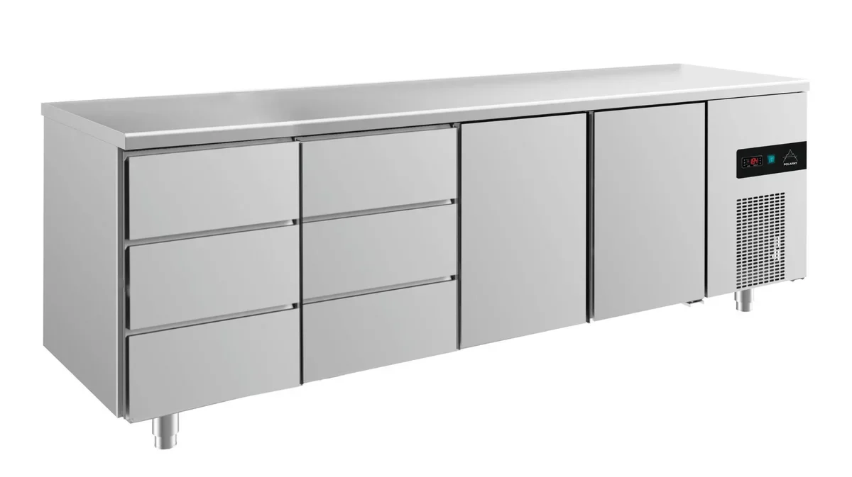 A&S Kühltisch -2 bis +8°C 2330x700x850mm mit 2x Türen und 2x drei Schubladen (4DDTT)