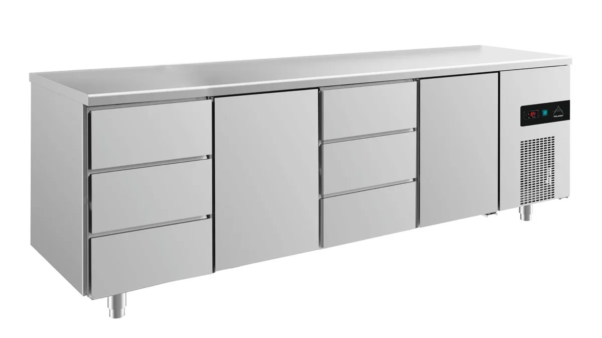 A&S Kühltisch -2 bis +8°C 2330x700x850mm mit 2x Türen und 2x drei Schubladen (4DTDT)