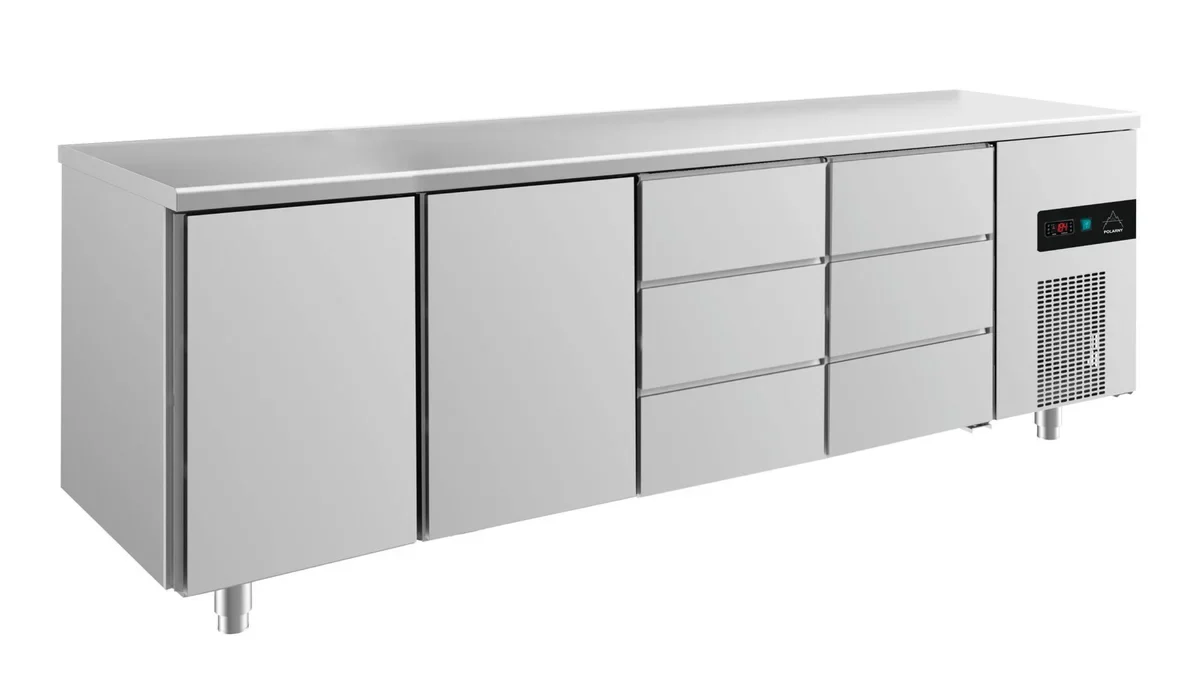 A&S Kühltisch -2 bis +8°C 2330x700x850mm mit 2x Türen und 2x drei Schubladen (4TTDD)