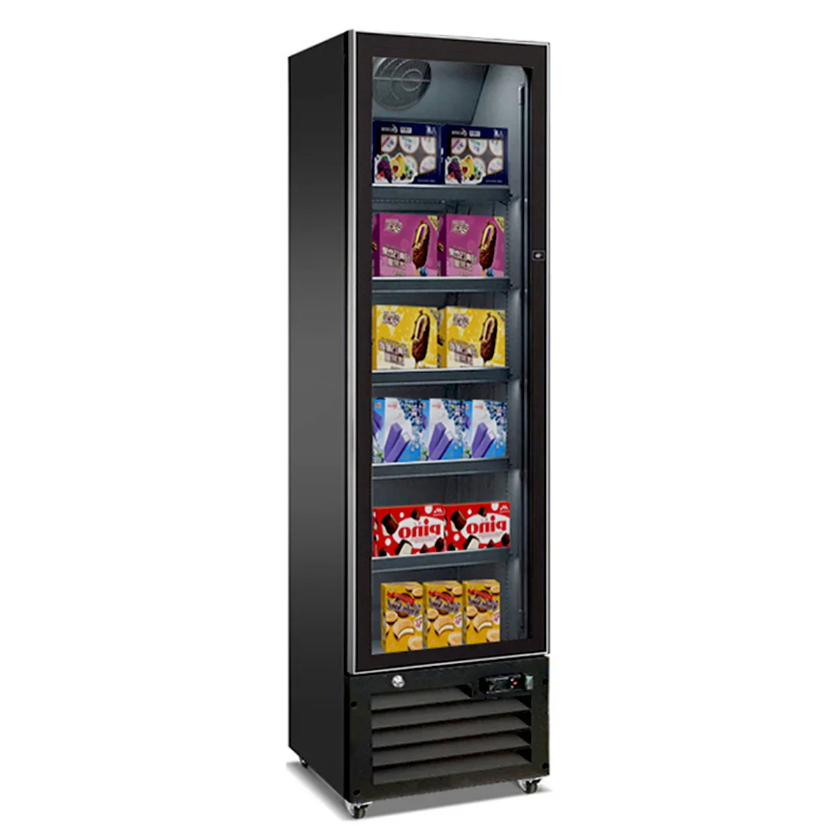A&S Tiefkühlschrank Slim mit Glastür 220 Liter, schwarz, 420 x 485 x 1890 mm