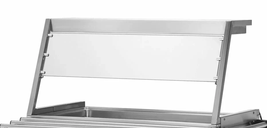 Aufsatz mit Beleuchtung und Hustenschutz für Bain-Marie Wagen PROFI 4x GN 1/1 mit separaten Becken