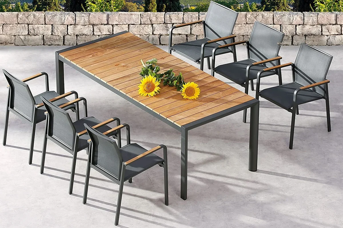 barths Tisch Paros 2100x900 mm anthrazit/Teakholz - Image 3