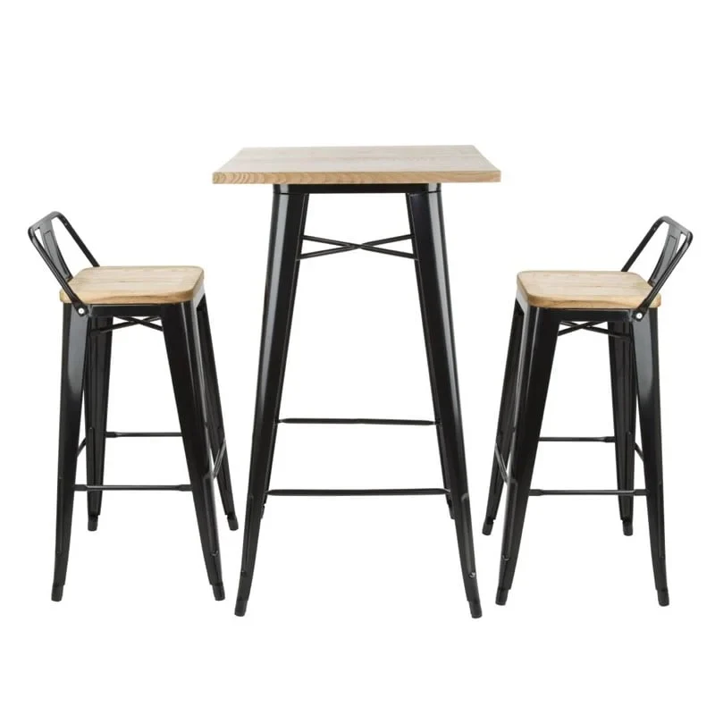 Bolero Bistro Bartisch mit Holzplatte schwarz