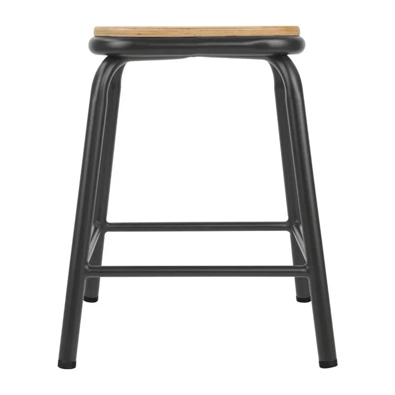 Bolero Cantina niedriger Hocker mit Holzsitz metallic grau, 4 Stück - Image 2