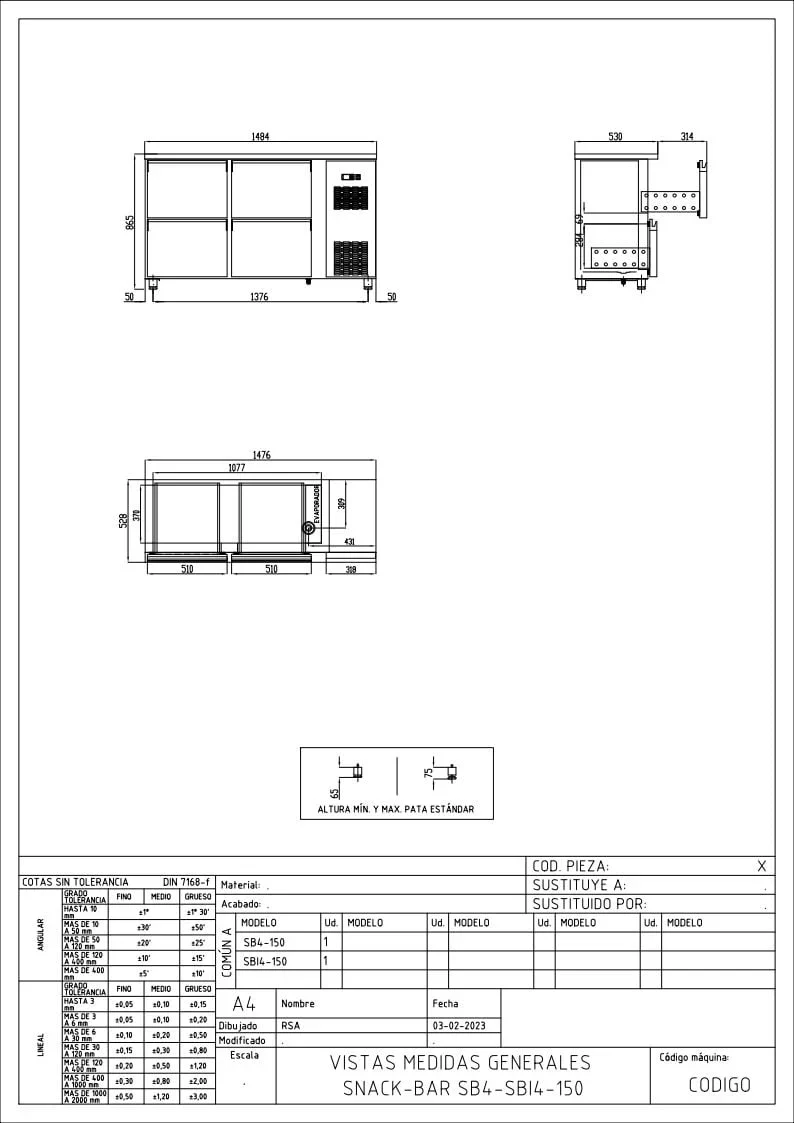 Coreco Barkühltisch PROFI 0/4 mit 4 Schubladen - Image 2