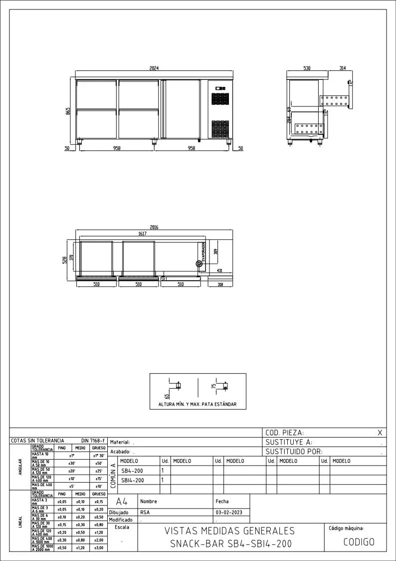 Coreco Barkühltisch PROFI 1/4 Edelstahl mit 1 Tür und 4 Schubladen - Image 2