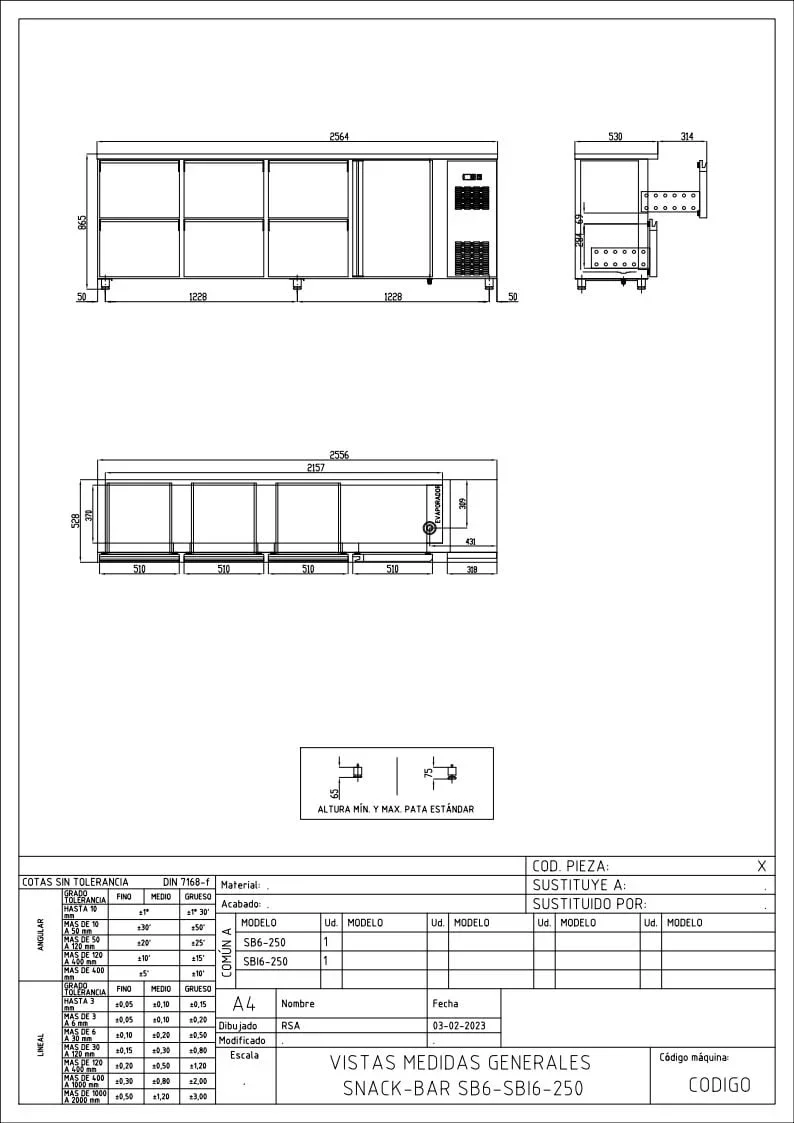 Coreco Barkühltisch PROFI 1/6 Edelstahl mit 1 Tür und 6 Schubladen - Image 2
