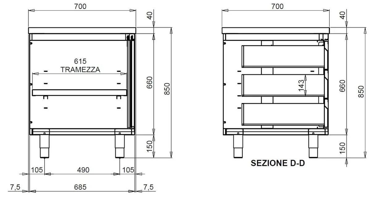 Edelstahl-Arbeitsschrank ECO mit Flügeltür und 3 Schubladen 12x7 - Image 4