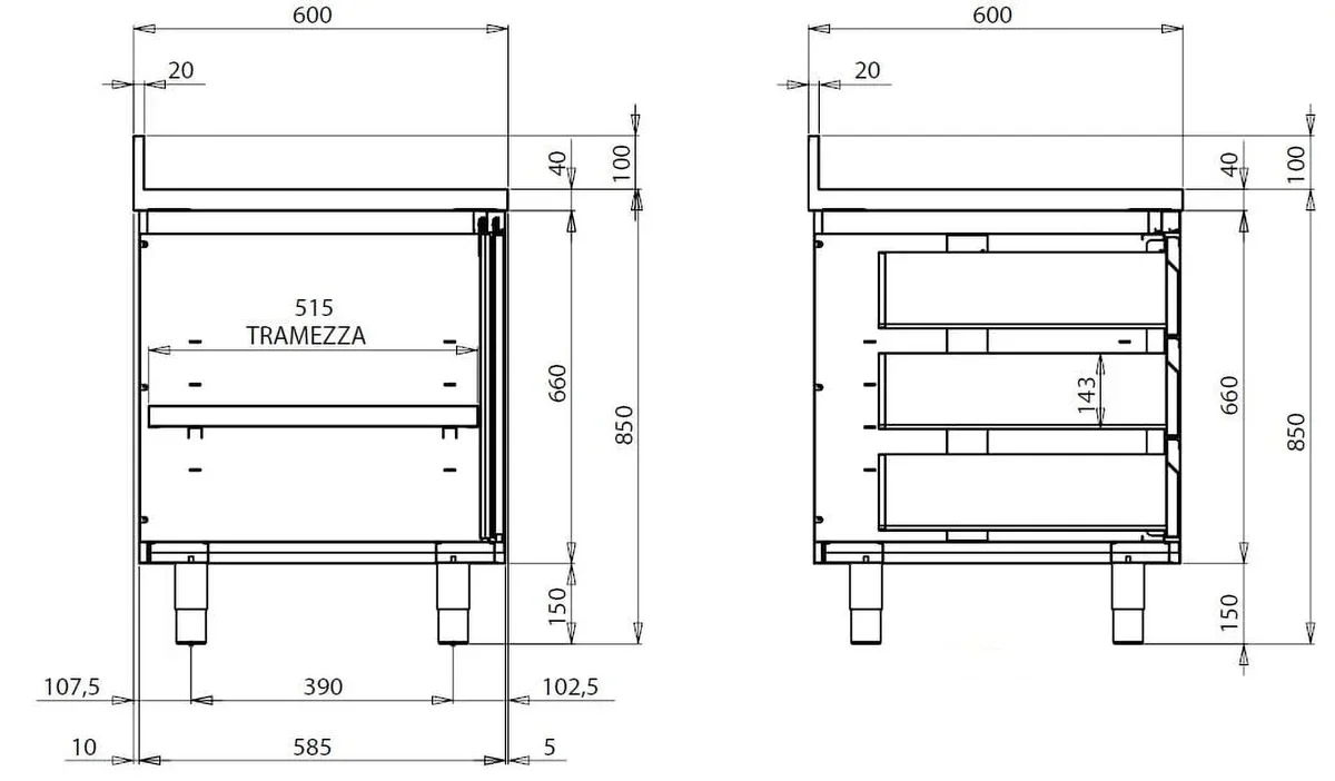 Edelstahl-Arbeitsschrank ECO mit Schiebetür und 3 Schubladen 20x6 - Image 4