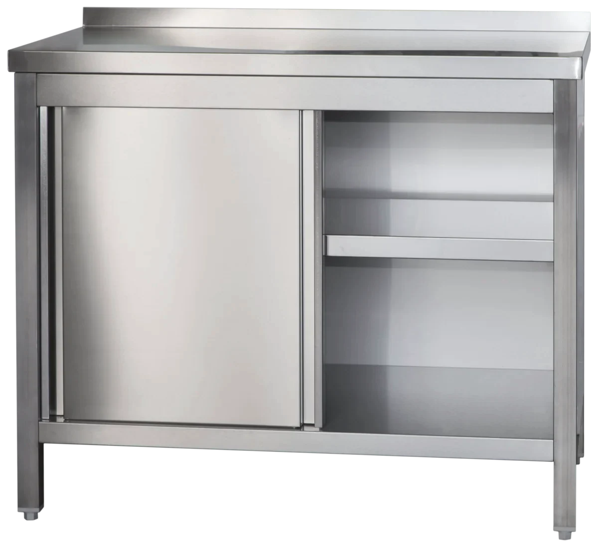Edelstahl Arbeitsschrank Profi mit Schiebetüren und Aufkantung - 1600 x 700 mm - Image 2