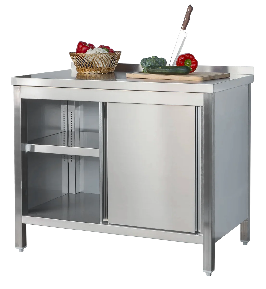 Edelstahl Arbeitsschrank Profi mit Schiebetüren und Aufkantung - 1600 x 700 mm - Image 3