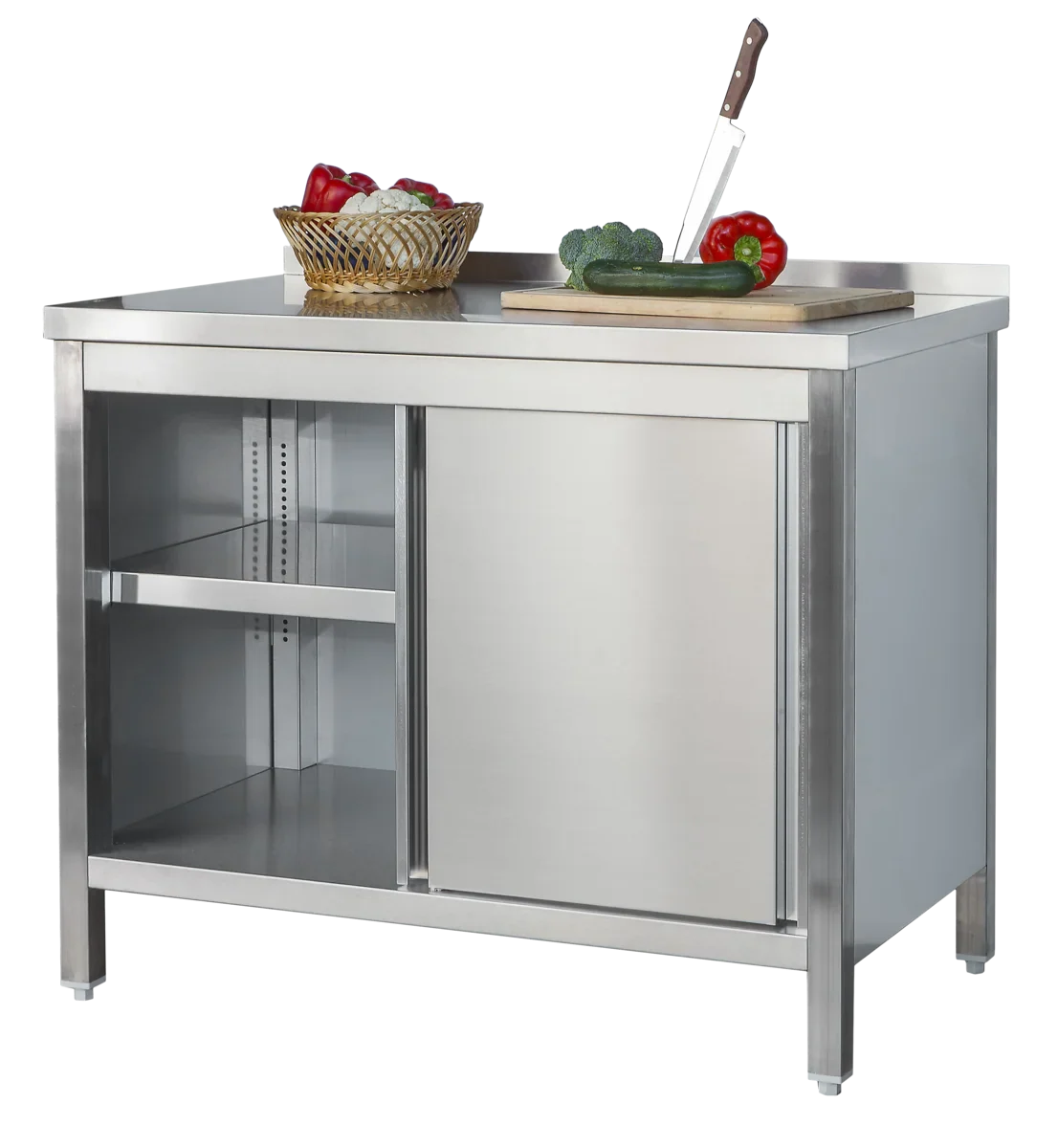 Edelstahl Arbeitsschrank Profi mit Schiebetüren und Aufkantung - 2000 x 600 mm - Image 2
