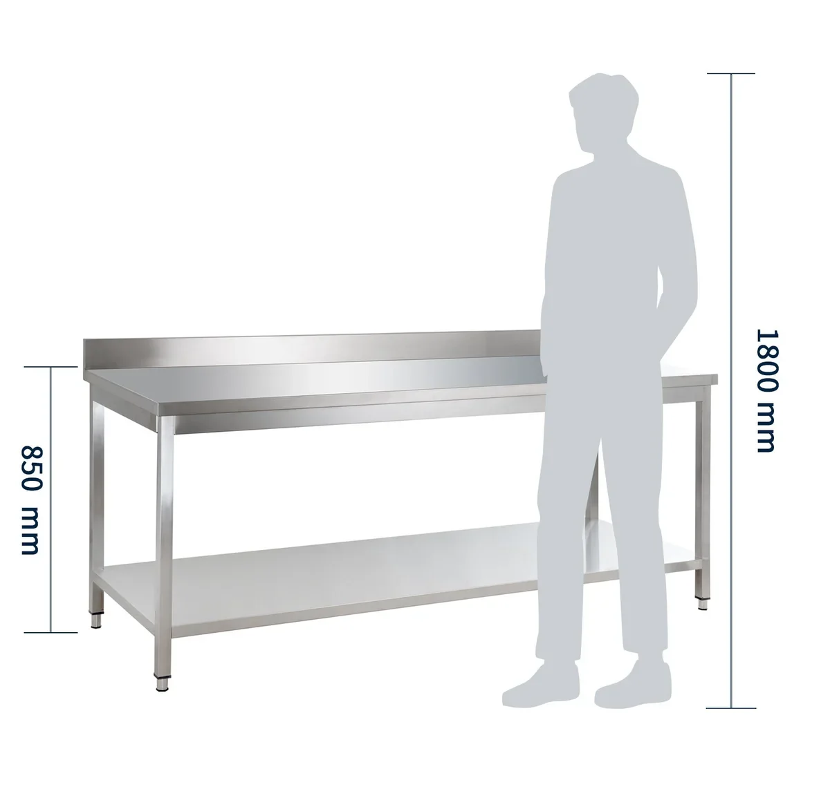 Edelstahl Arbeitstisch Basic 16x6 mit Grundboden und Aufkantung, zur Selbstmontage - Image 5