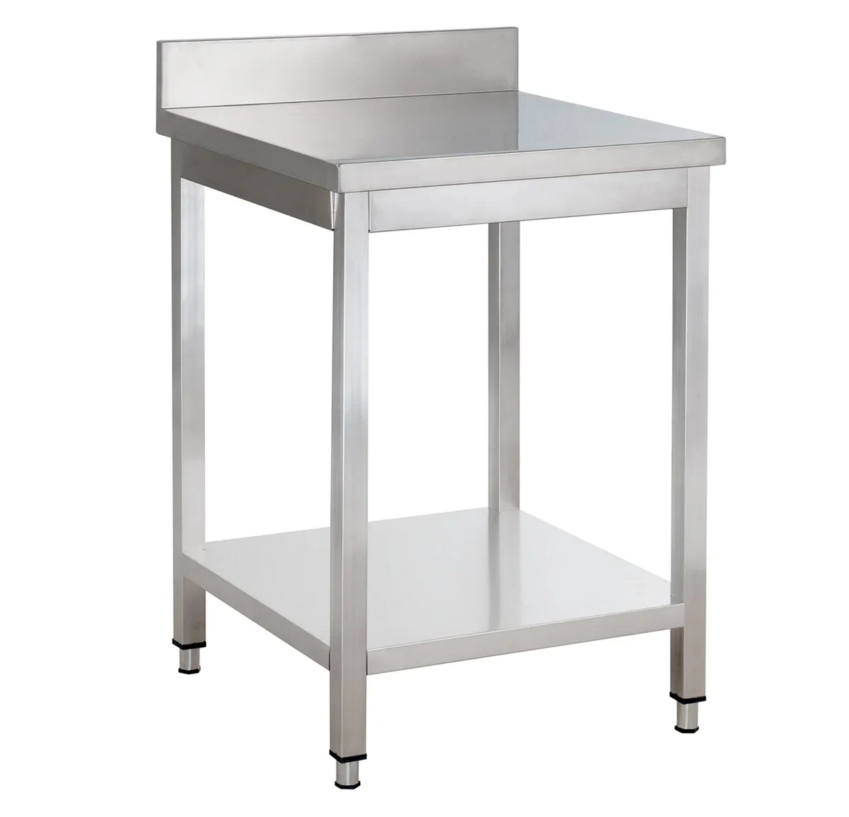 Edelstahl Arbeitstisch Basic 8x6 mit Grundboden und Aufkantung, zur Selbstmontage