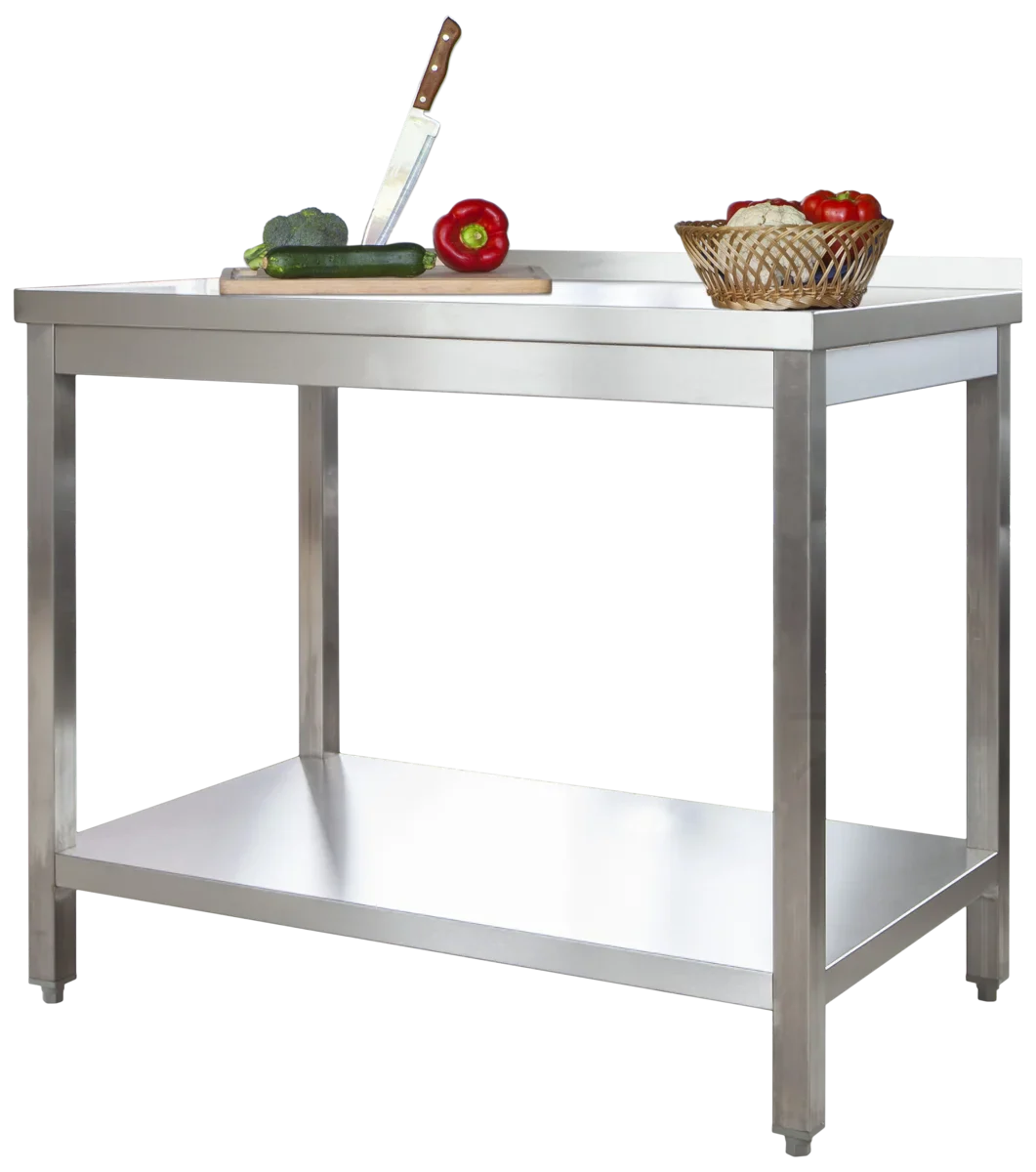 Edelstahl Arbeitstisch Profi 1400 x 700 mm - mit Grundboden und Aufkantung