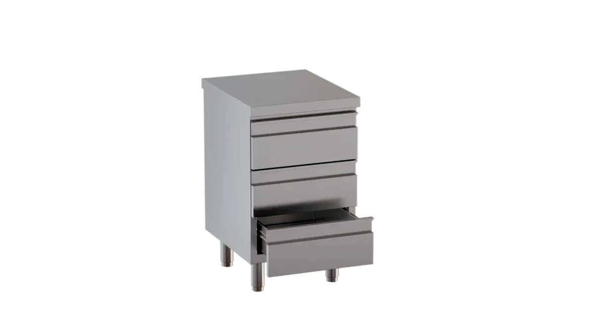 Edelstahl-Schubladenschrank ECO 3er Einheit 600 ohne Aufkantung