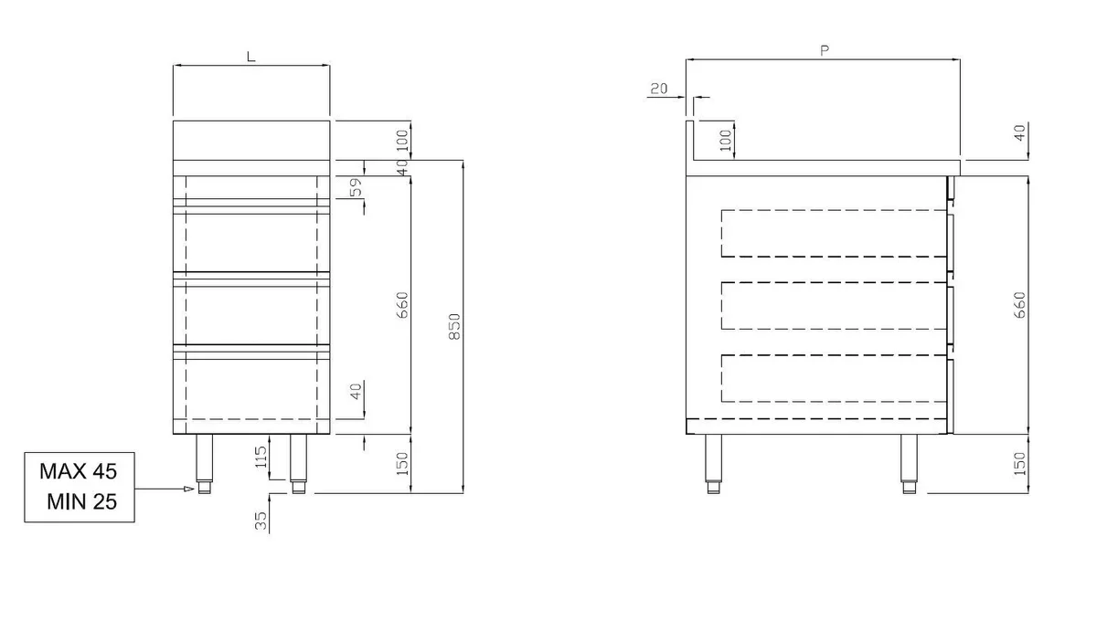 Edelstahl-Schubladenschrank ECO 3er Einheit 700 mit Aufkantung - Image 2