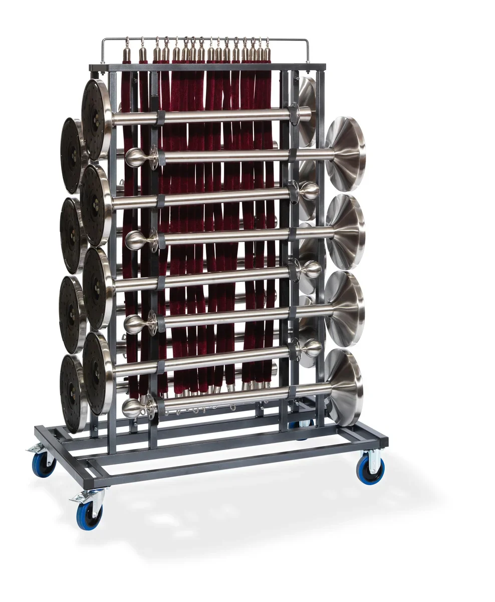 Feros Elegance Transportwagen für 16 Absperrpfosten und Absperrkordeln, Hammerschlag, 1290 x 760 x 1800 mm - Image 4