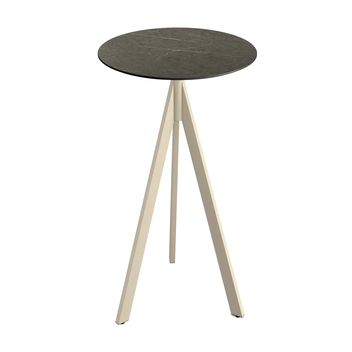 Feros Infinity Tripod Stehtisch Sand frame + Midnight Marble HPL Ø70 cm