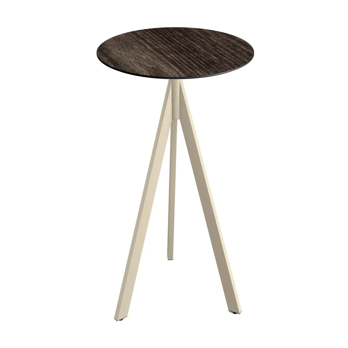 Feros Infinity Tripod Stehtisch Sand frame + Riverwashed Wood HPL Ø70 cm