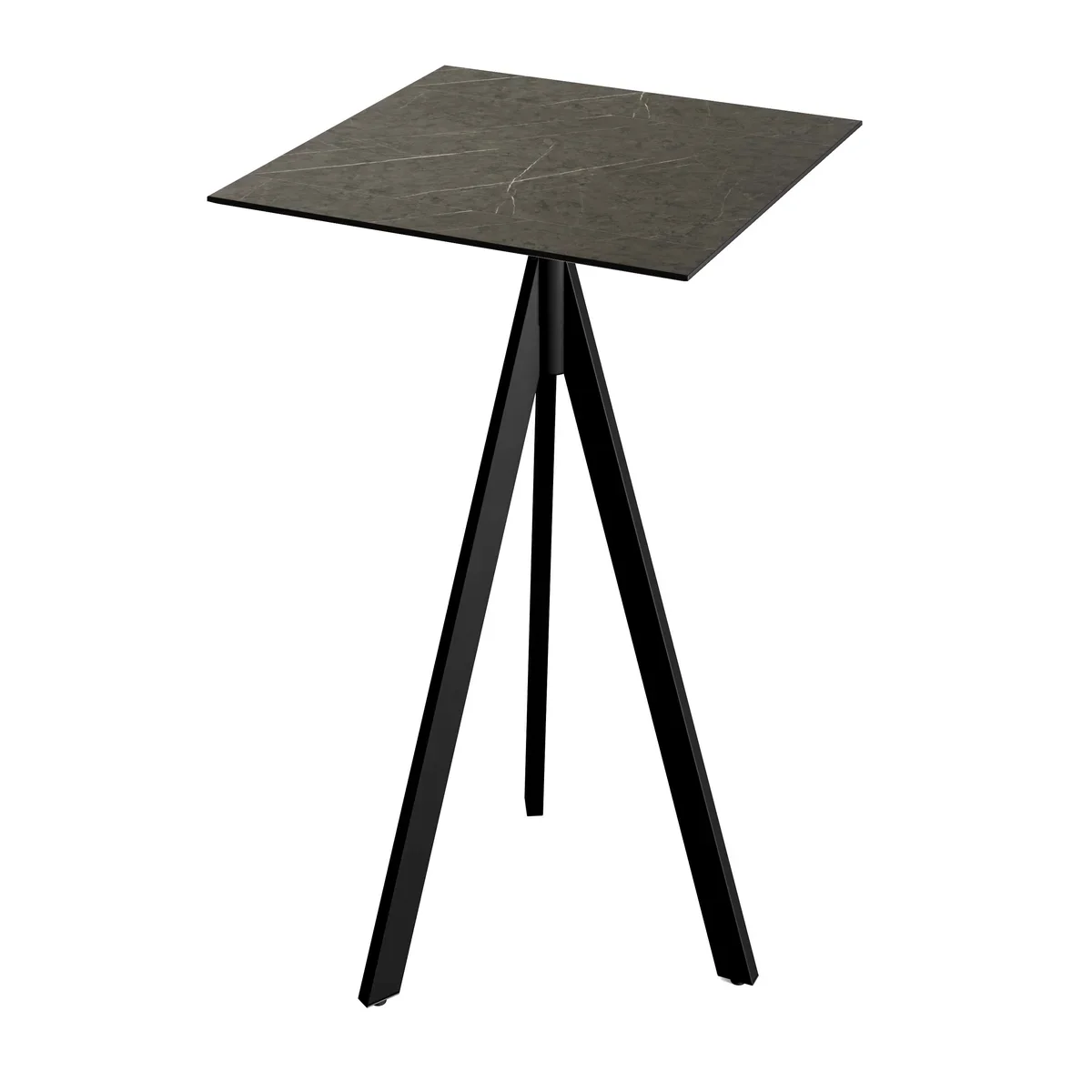 Feros Infinity Tripod Stehtisch Schwarz frame + Midnight Marble HPL 70x70 cm