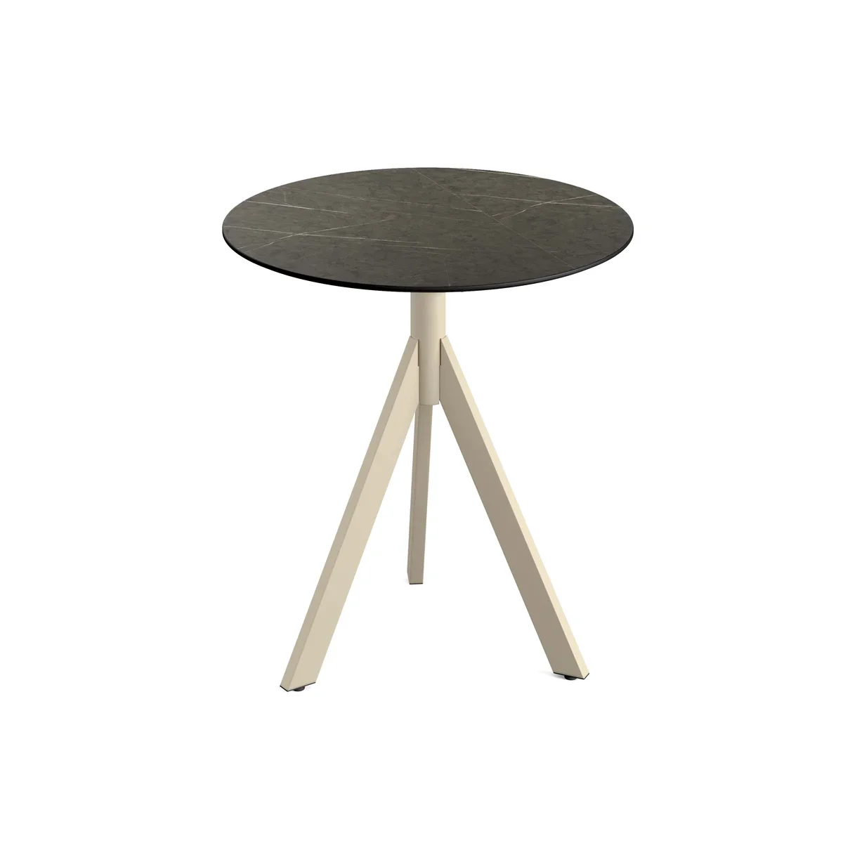 Feros Infinity Tripod Terrassentisch Sand frame + Midnight Marble HPL Ø70 cm