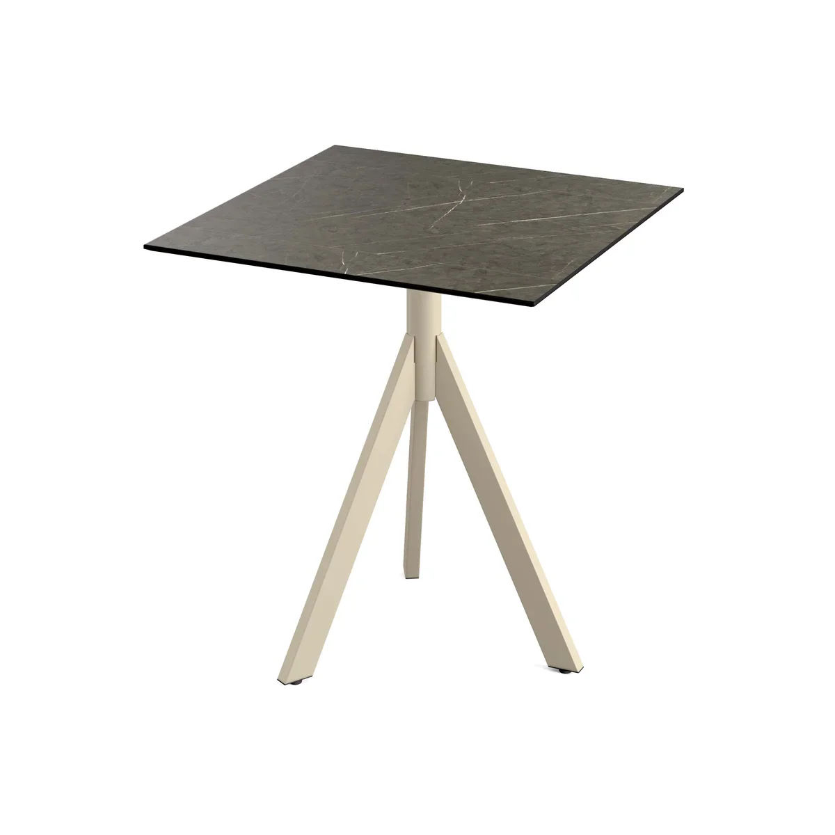 Feros Infinity Tripod Terrassentisch Sand frame + Midnight Marble HPL 70x70 cm