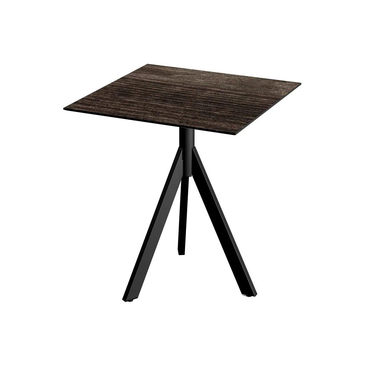 Feros Infinity Tripod Terrassentisch Schwarz frame + Riverwashed Wood HPL 70x70 cm