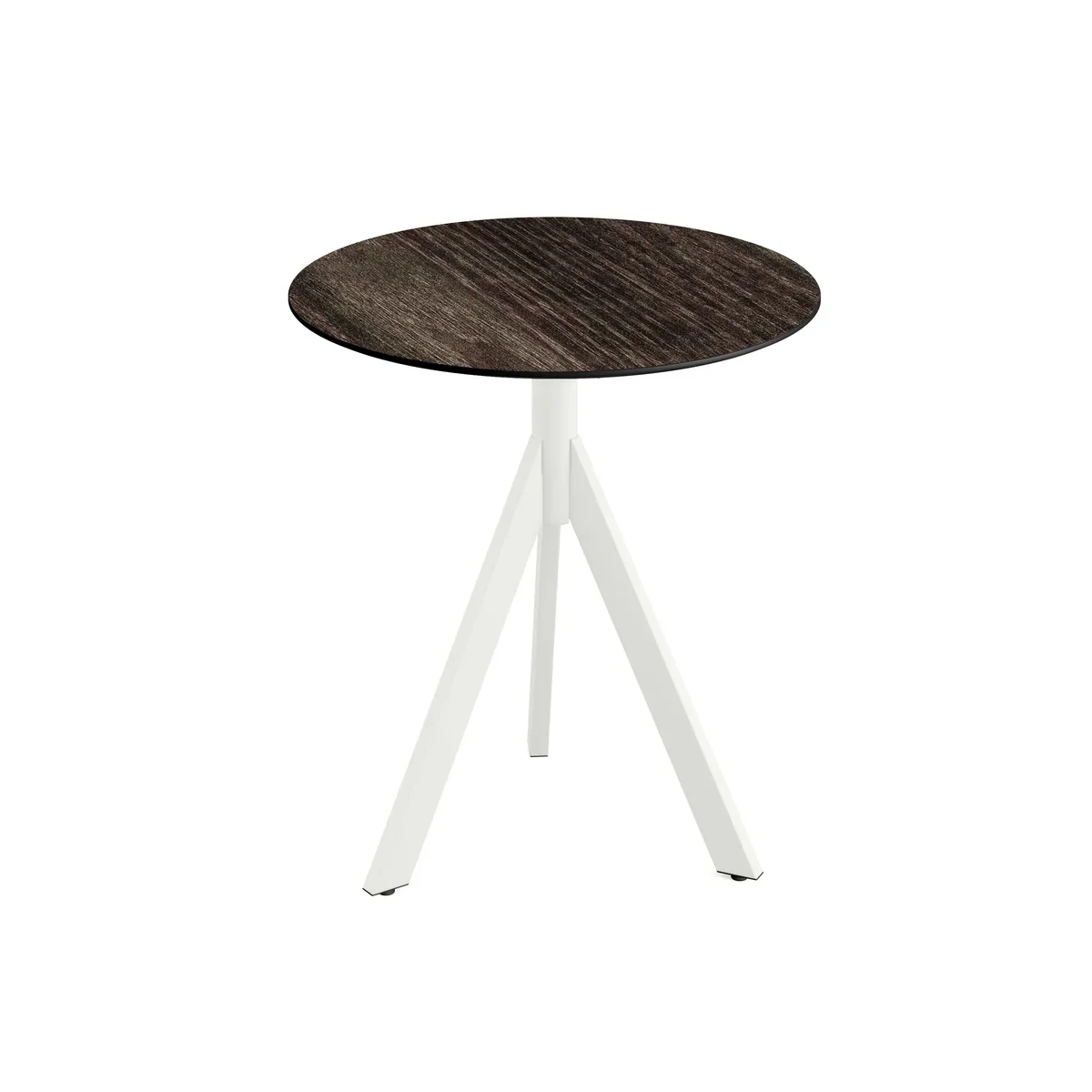 Feros Infinity Tripod Terrassentisch Weiß frame + Riverwashed Wood HPL Ø70 cm
