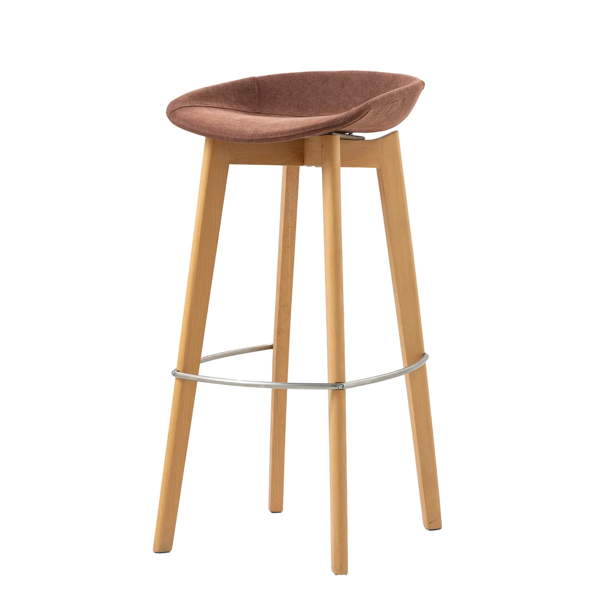 FEROS Keeve stapelbarer Barstuhl - niedrige Sitzschale, gepolstert - Holz / Rotbraun