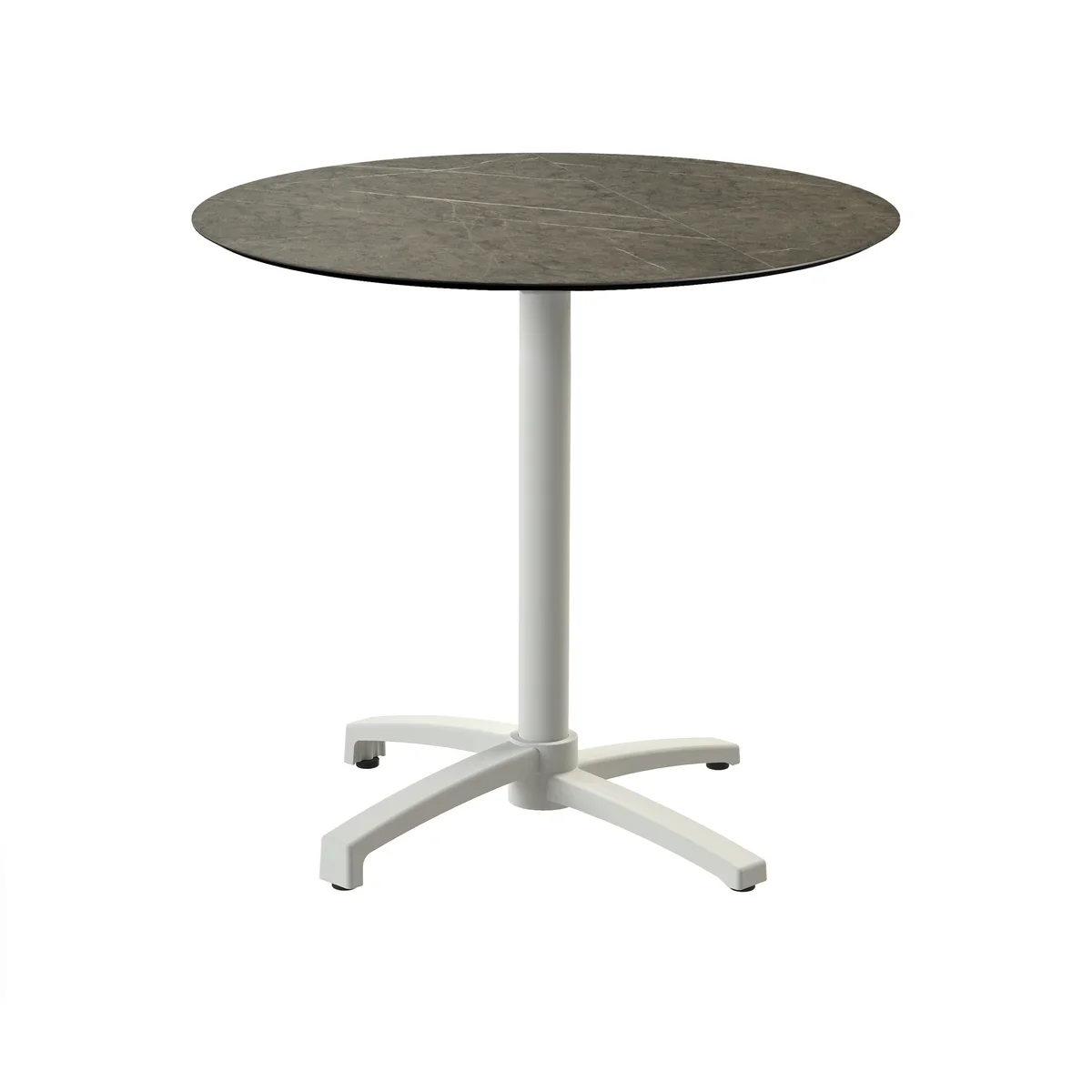 Feros X Cross Terrassentisch Sand gestell + Midnight Marble HPL Ø70 cm