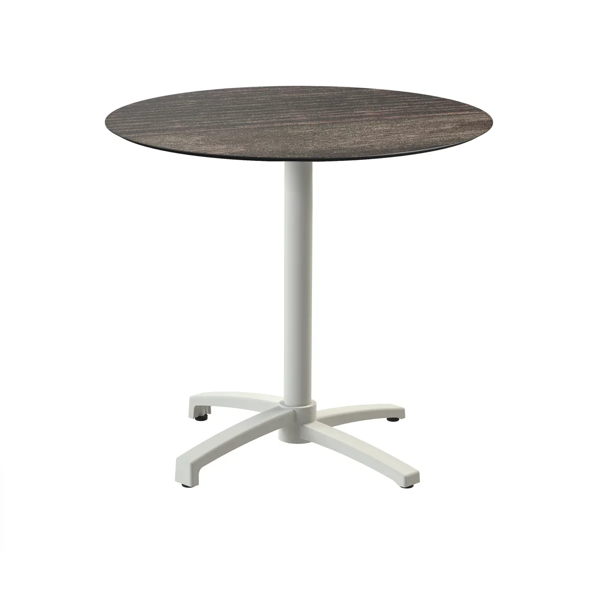 Feros X Cross Terrassentisch Sand gestell + Riverwashed Wood HPL Ø70 cm
