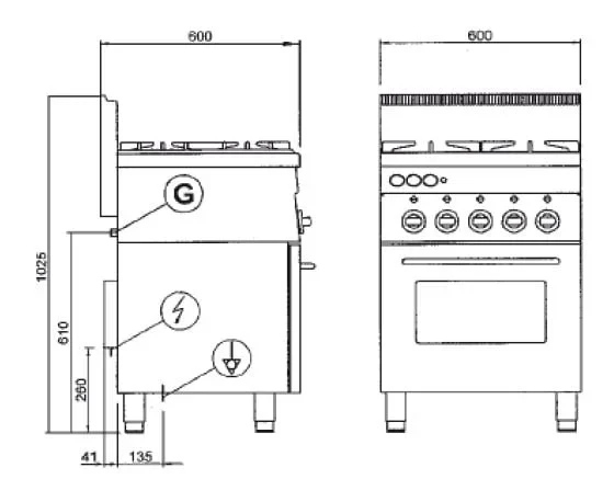 Gasherd Serie 600 - 60/60 mit Elektrobackofen,  Umluft und Elektrogrill - Image 2