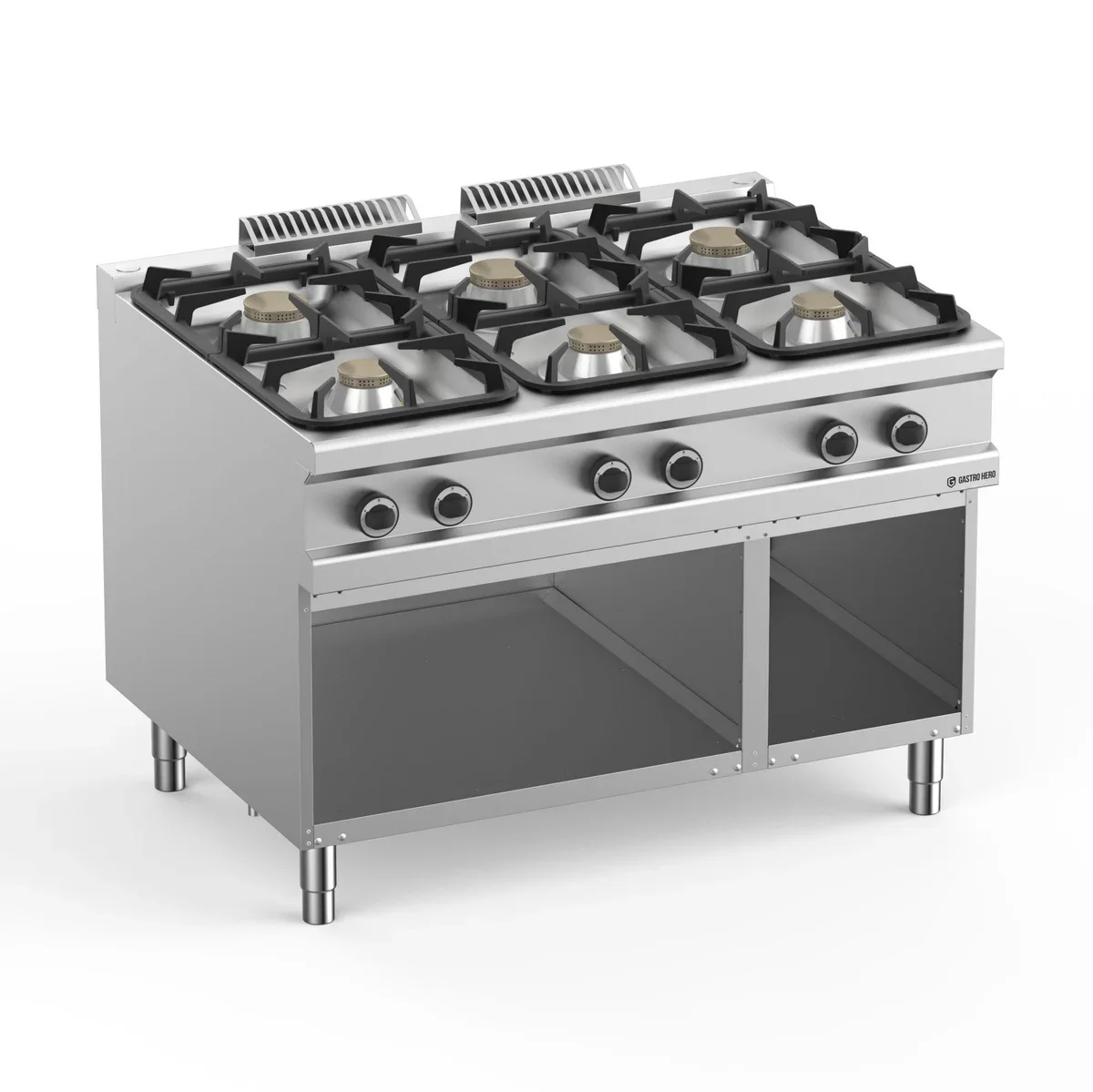 Gasherd Serie 900 - 120/90 mit offenem Unterbau - 6 Kochstellen - 54 kW