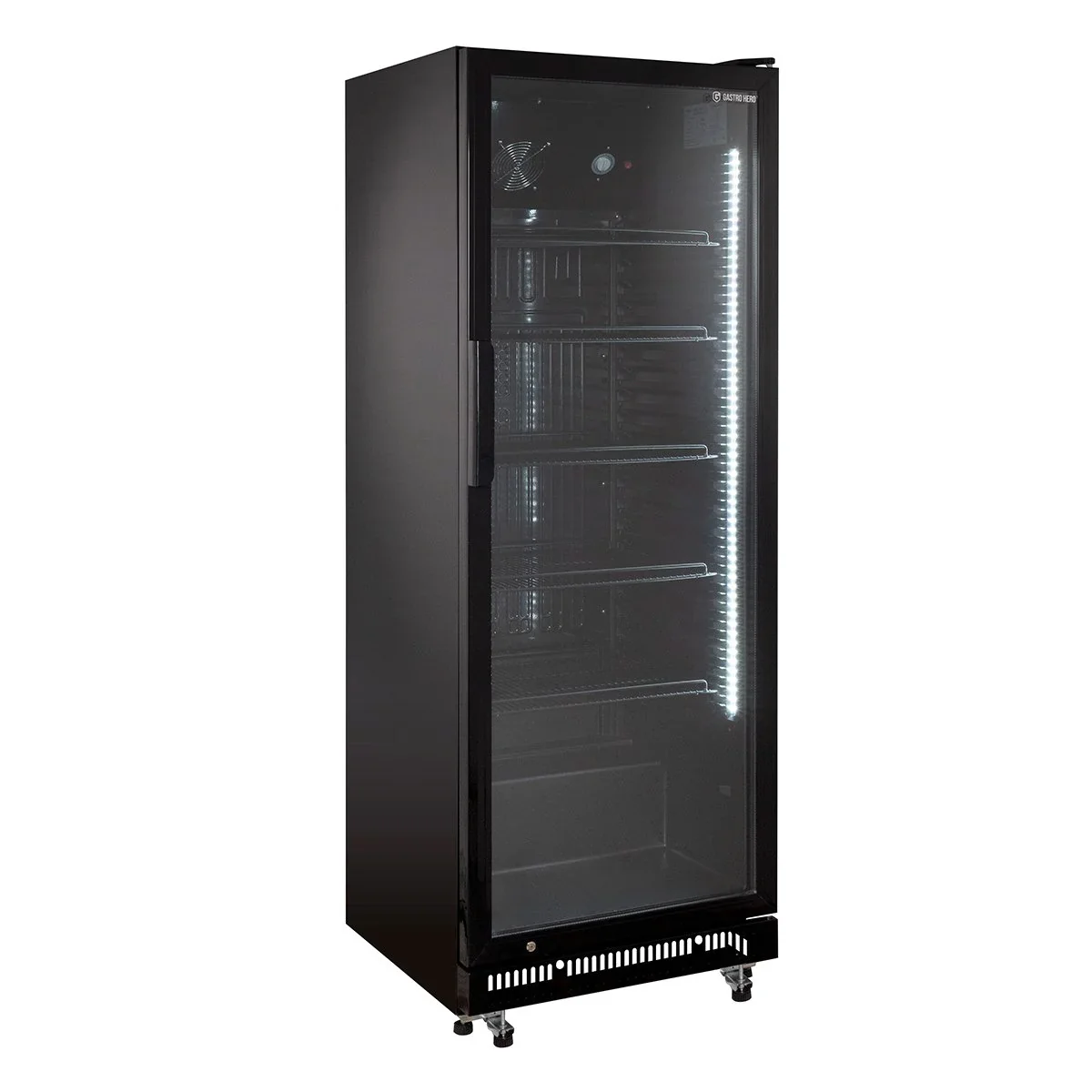 Getränkekühlschrank GKSE360, 360 Liter Kühlraumvolumen, 5 verstellbare Einlegeböden, Innenbeleuchtung, Abschließbar, Schwarz