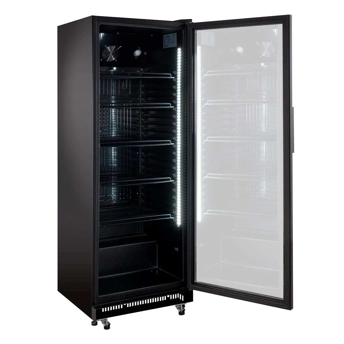 Getränkekühlschrank GKSE360, 360 Liter Kühlraumvolumen, 5 verstellbare Einlegeböden, Innenbeleuchtung, Abschließbar, Schwarz - Image 2