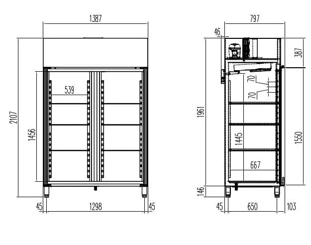 Kombischrank Kühlung/Tiefkühlung Profi 1400 GN 2/1 - mit 2 Türen (linke Seite Normalkühlung, rechte Seite Tiefkühlung) - Image 3