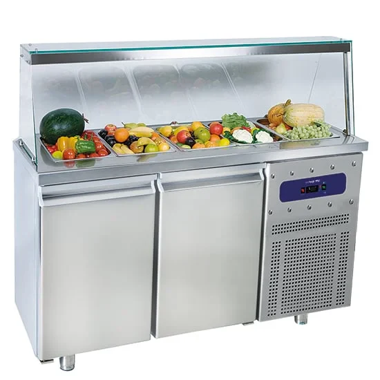 Mastro Saladette mit 2 Türen GN 1/1 und Glasstruktur, 4x GN 1/1 H=150 mm, -2°/+8°C
