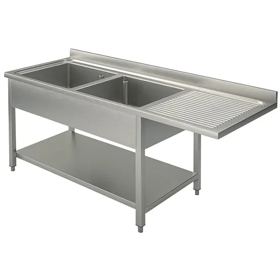 Mastro Spültisch mit Grundboden für Einbau-Geschirrspüler, 2 Becken links, 1600x700 mm