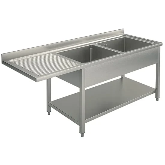 Mastro Spültisch mit Grundboden für Einbau-Geschirrspüler, 2 Becken rechts, 1600x700 mm