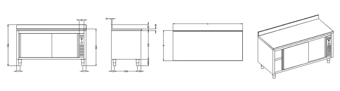 Mastro Wärmeschränk mit Schiebetüren, mit Aufkantung, 1000x700 mm - Image 2