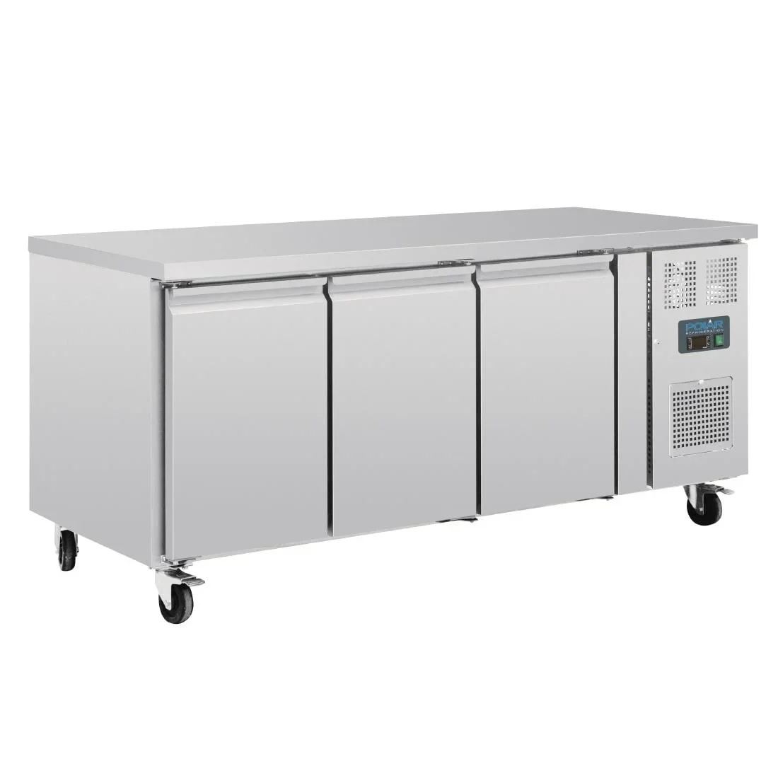 Polar U-Serie Bäckerei-Kühltisch EN 60x40 3 Türen 634 Liter auf Rollen