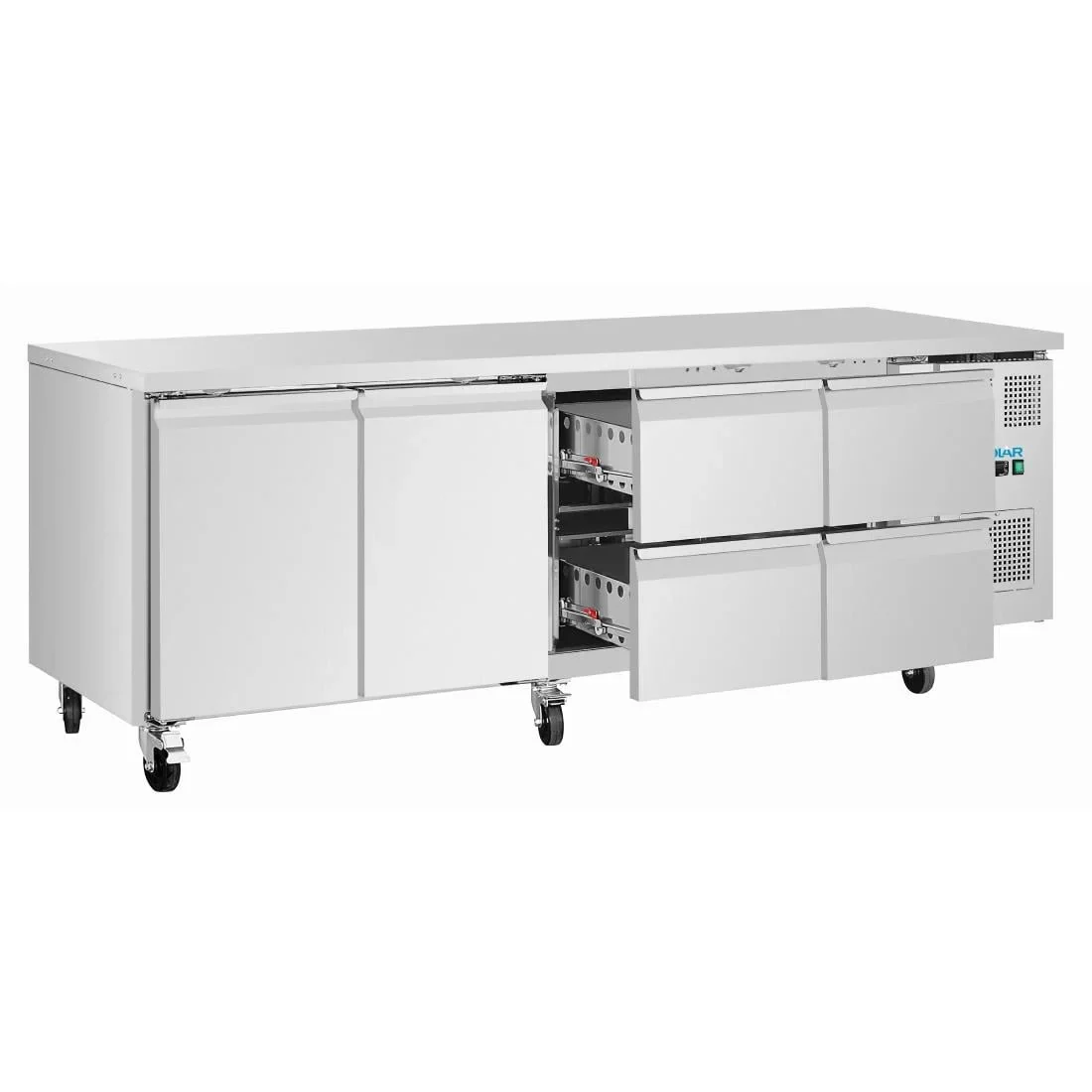 Polar U-Serie Kühltisch 4 Schubladen & 2 Türen 616 Liter auf Rollen - Image 4